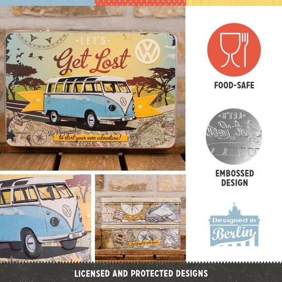 Retro storage tin box flat, 84.5 oz, VW Bulli – Let's Get Lost – VW Bus Gift ide - Picture 3 of 8